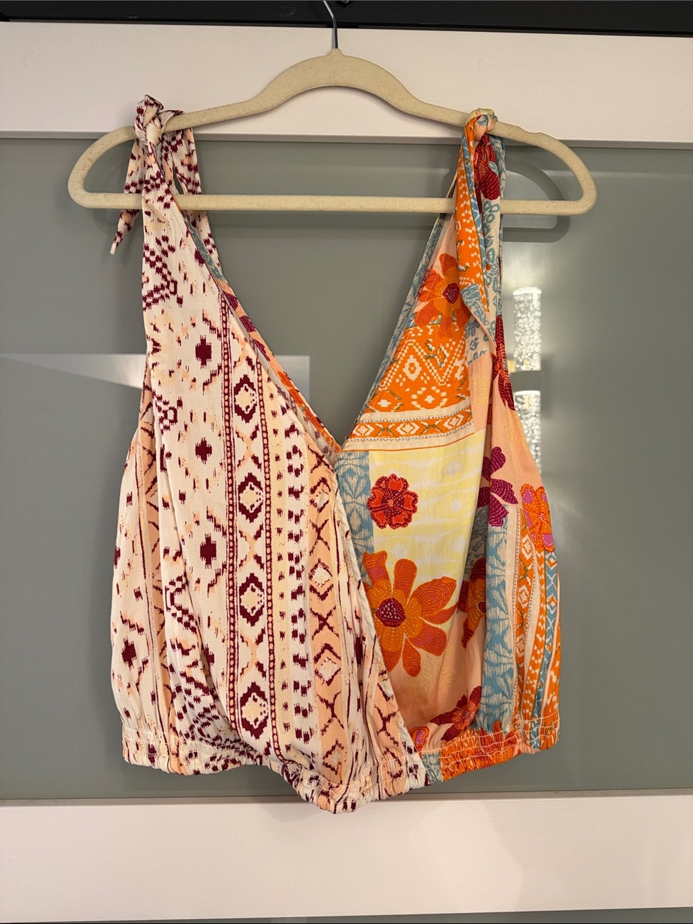 Patchwork Floral Tie-Shoulder Camisole in Multi-Color